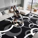 YIHOUSE Washable Large Area Rugs 9x12 Living Room, Black and White Rug for Bedroom Non Slip Low Pile, Soft Modern Geometric Circle Carpet for Dining Room Playroom Home Office Decor