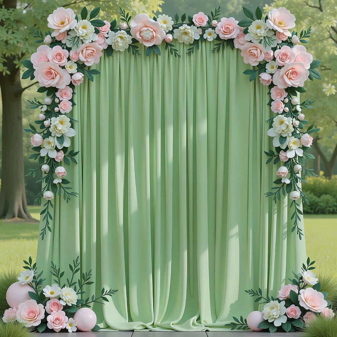 Asee'm 10x8FT Sage Green Backdrop Curtains for Parties, Polyester Photo Fabric Curtain Backdrop Drapes for Birthday Wedding Party Decor Background Photography with Rod Pocket, 5x8FT, 2 Panels