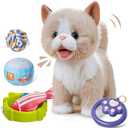 TUMAMA Walking Talking Cat Set Interactive Talking Cat, Interactive Electronic Cat Plush Toy with Leash, Wag Tail, Meows, Pretend Dress Up Realistic Stuffed Cat Age 3 4 5+ Years Old Best Gift