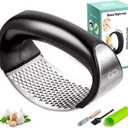 Garlic press rocker, crusher, mincer tool stainless steel with a Garlic Peeler, spatula, and Brush extract more Garlic Paste. The Garlic Mincer Tool Squeezes, Extracts, Crushes