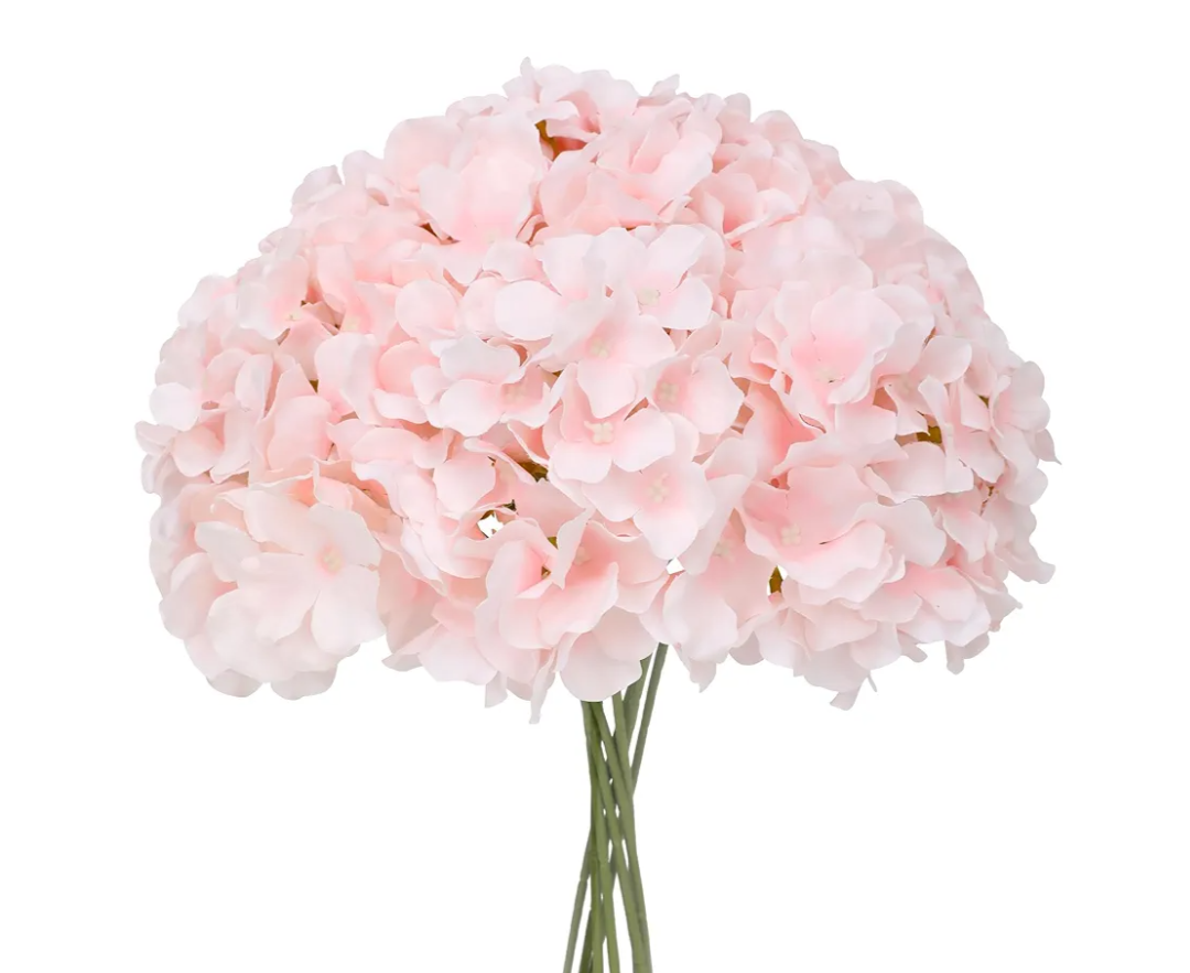 Fake Light Pink Hydrangea Artificial Flowers Bouquet 3pcs Real Touch Silk Fake Hydrangeas Heads with 176 Petals and Stems Faux Hydrangeas Blush Flowers for Table Centerpieces Party Floral Arrangements