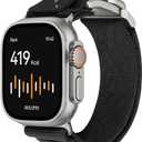 Aulumu C03 Snap Functional Titanium Buckle for Apple Watch Ultra (3/2/1) Nylon Band | Luxury Embossed Texture Knit | Quick-release Design | iWatch Bands for 49/46/45/44MM (Natural Titanium/Black)