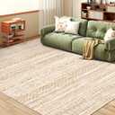 Miukiki 6x9 Area Rug for Living Room Moroccan Washable Rugs Non Slip Indoor Floor Carpet Foldable Large Soft Area Rug for Dining Room Bedroom with Low Pile(Beige,6'x9')