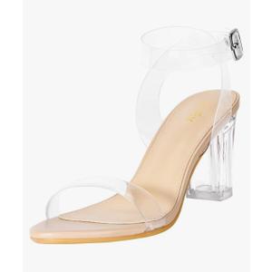 ZriEy Women's Clear Heels Chunky Block Mid High Heeled Sandals Open Toe Transparent Ankle Strap Dress Pump Shoes for Women in Daily Wear Party Wedding