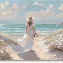 cozy country Beach Wall Art 36"x24" - Coastal Pictures Ocean Canvas Decor - Nautical Artwork Seascape Hand Painting for Girls Room, Sea House