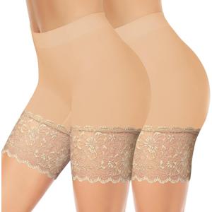 1-3 Pack Lace Slip Shorts for Under Dresses Women, Seamless Anti Chafing Shorts Lace Bloomers Shorts Panties Leggings, M