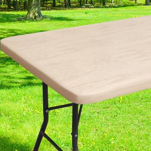 Smiry Rectangle Picnic Table Cover, Waterproof Elastic Fitted Vinyl Tablecloth for 6 Foot Tables, Wipeable Flannel Backed Camping Tablecloths Protector for Indoor, Outdoor (Beige, 30x72 Inches)