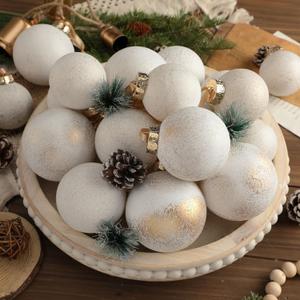 Yunlly 18 Pcs Textured Christmas Ball Ornaments 2.36'' 2.76'' 3.15'' Neutral Copper Ornament Modern Farmhouse Brown Hanging Christmas Decor Vintage Tree Decor for Xmas Shatterproof Home(Ivory) (Retro)