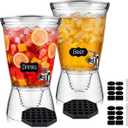 Nuenen 2 Sets of 2.6 Gallon Beverage Dispensers for Parties, Clear Plastic Drink Juice Dispensers with Spigot and Drip Tray Beverage Water Fountains for Wedding Birthday Party Cold Hot Drinks