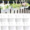 10" Hanging Flower Pots, Pack of 8 White Metal Outdoor Patio Balcony Planter, Railing Planters Fence Pot with Detachable Hook & Drainage Hole for Small Plants (White, 8Pcs)