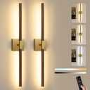 32 Inch Rechargeable Wireless Wall Sconce with Remote Control, 8000mAh Battery Operated Wall Sconce Set of 2 with Timer, 3000K/4500K/6000K Dimmable, 360° Rotation for Living Room, Gold Walnut (2 Pack)