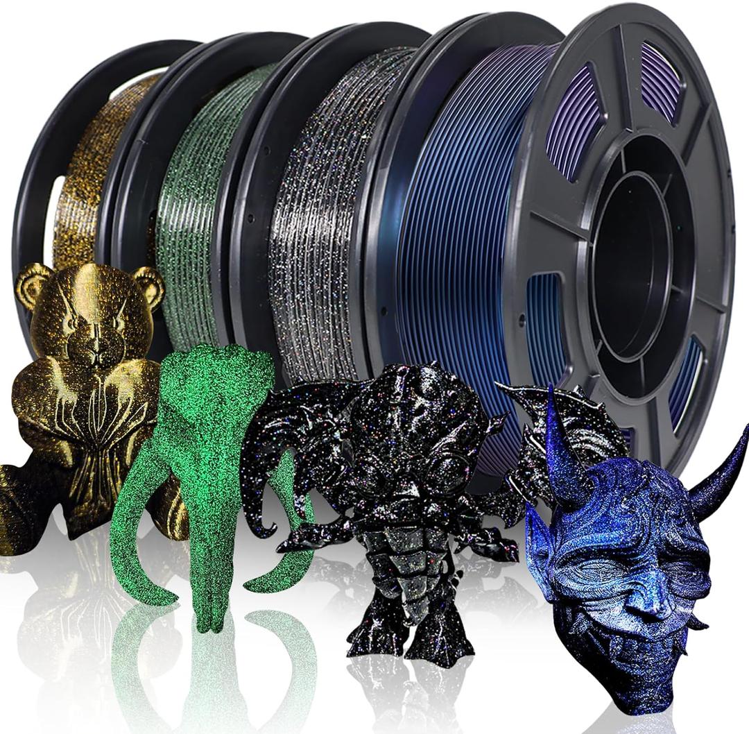 YOUSU 3D Printer Filament Galaxy PLA Filament 1.75mm, 3D Printing Filament Bundle, Multi Color PLA Filament Glitter 250g X 4 Color Pack.
