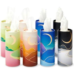 Zodaca 8-Pack Car Tissues Cylinder Boxes - Round Travel Wipes for Car Cup Holder (50 Tissues Per Container, Gold Foil Moon Design)