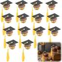 150Pcs Graduation Cap Chocolate Decorations,2025 Graduation Cap Cupcake Toppers Chocolate Decorations with Tassel Adhesive Dots for Class of 2025 Congrats Grad Cap Black