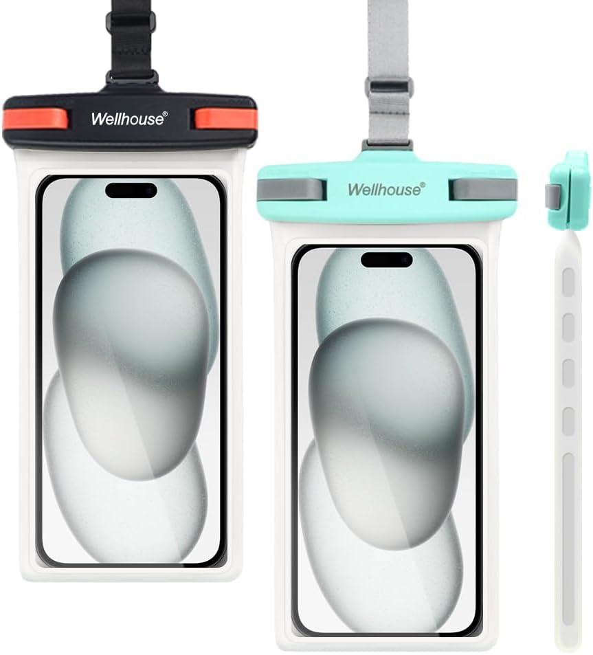 wellhouse Waterproof Phone Pouch, Waterproof Phone Case for iPhone 17 16 15 14 13 Pro Max XS Samsung, IPX8 3D Cellphone Dry Bag Beach Essentials (2 Pack - Black & Green7.0 7 inch)