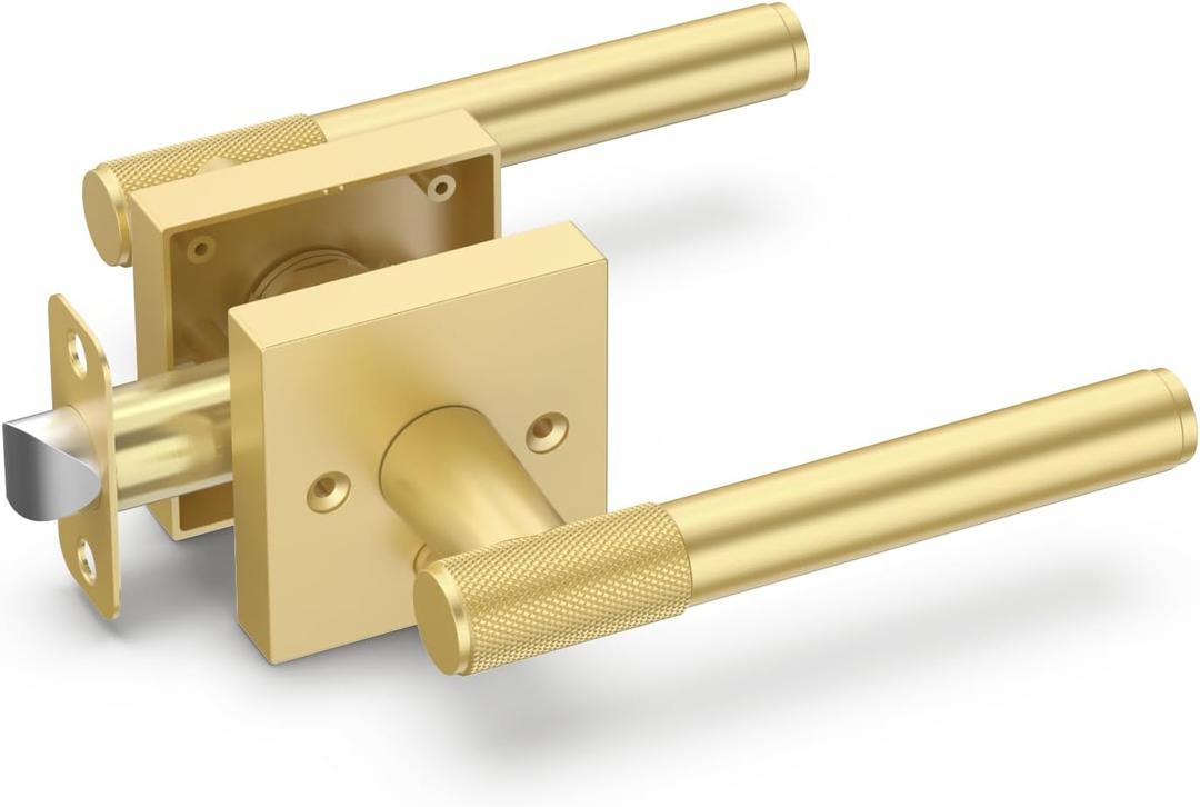Asidrama 1 Pack Gold Privacy Door Handles, Door Lever with Door Knobs Indoor for Bedroom or Bathroom, Heavy Duty Door Handles Interior with Locks for Left Right Sided Doors