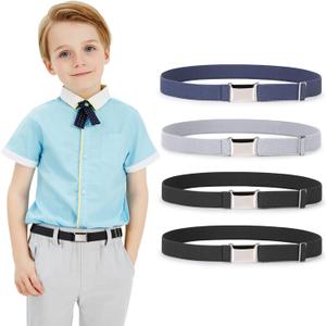JASGOOD Kids Toddler Belt Elastic Stretch Adjustable Belt for Boys and Girls with Silver Square Buckle 2 Pack (Suit for pants size below 26'', Z-black+black+grey+blue)