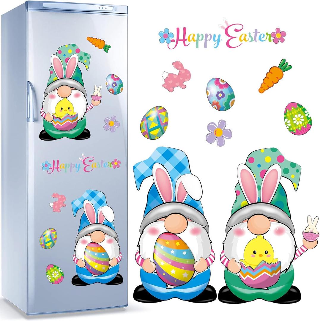 Sratte 9 Pcs Easter Gnome Refrigerator Magnets, Holiday Gnome Fridge Magnet Set for Kitchen, Metal Door, Garage, Cute Bunny Decor