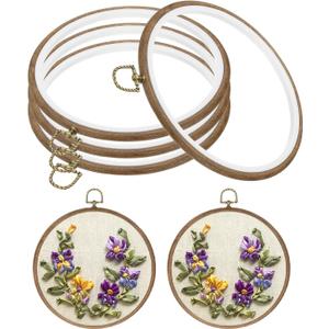 PATIKIL 7inch Embroidery Hoop, 4pcs Cross Stitch Hoop Rubber Imitated Wood Circle Frame Ring for Embroidery Art Craft Sewing Ornaments Hanging Decoration