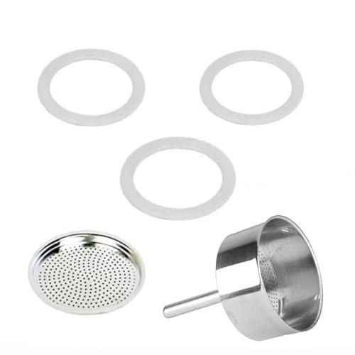 5PCS Moka Pot Coffee Replacement Parts - 3pcs Silicone Gaskets,1pcs Aluminum Filter Screen,1pcs Coffee Funnel (3Cup)