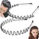 5 x Zig Zag & Wave Metal Headband Set High & Low Profile Textured Hair Bands | For Thick/Long & Fine/Short Hair | for Yoga Skincare Sport & Daily Use Complete Hair Accessory Gifts