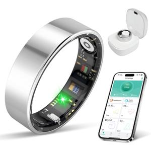 Smart Ring Health Tracker, Sleep/Exercise Monitoring, iOS/Android Compatible, IP68 Water Resistance, No Subscription Required, 5-Day Battery Life, Suitable for Both Women and Men (Silver, 8)