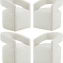 Upholstered Dining Chairs with Removable Casters Barrel Side Armchair with Rollers for Diningroom Bedroom Livingroom Reading Room, Ivory, Set of 4