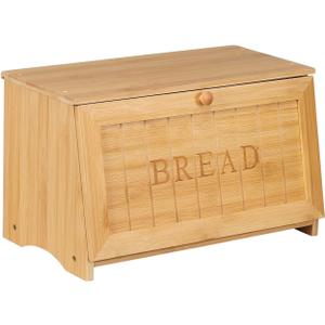 HOMEKOKO Vintage Large Wood Bread Box for Kitchen Counter, Retro Design Single Layer Bamboo Large Capacity Food Storage Bin (Natural Bamboo)