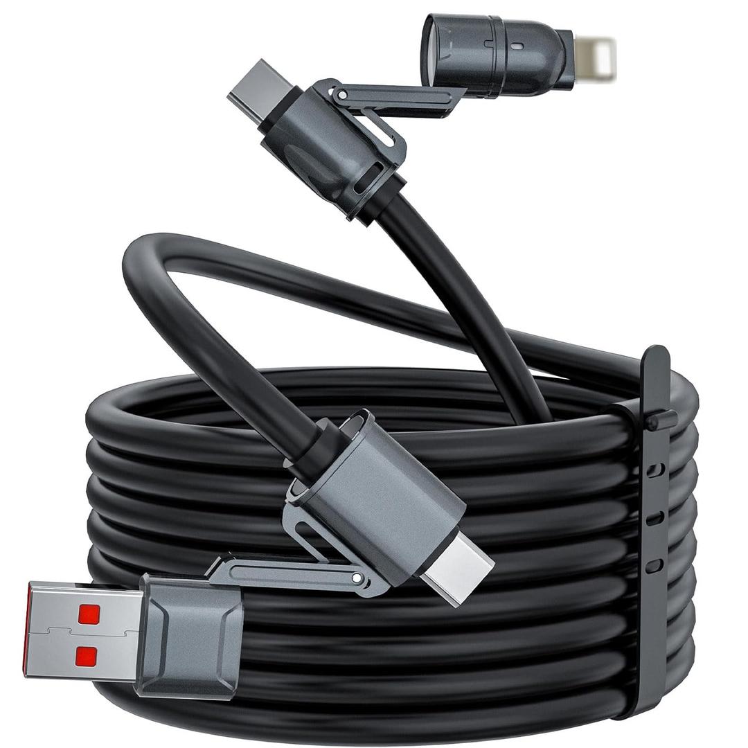 4 in 1 Charging Cable 6.6FT, USB A/C to USB C/L, Chubby 240W Fast Charge Cord for Multiple Devices, Multi Charging Cables for iPhone 16, iPad, MacBook, Samsung, Switch (Grey)