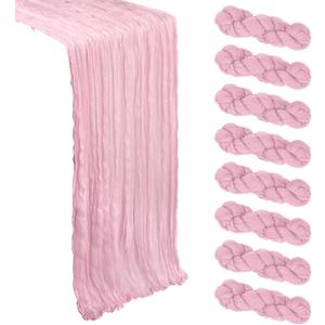8 Pack Pink Table Runner Cheesecloth 10Ft Spring Gauze Cheese Cloth Table Runner 120 Inch Boho Sheer Rustic Fabric for Party Holiday Decor Bridal Baby Shower Wedding Decoration