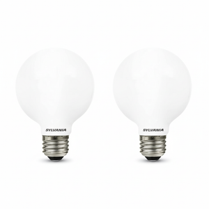 Sylvania LED TruWave Natural Series Globe G25 Light Bulb, 60W=6W, Dimmable, Frosted, 2700K, Soft White - 2 Pack (40889)