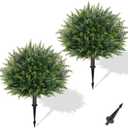 Waipfaru Artificial Plants Outdoor, 2Pcs 23'' Artificial Cedar Topiary with Ground Spike, UV-Resistant Fake Plants Fake Bushes Shrubs for Outdoor Indoor Garden Front Porch Decor