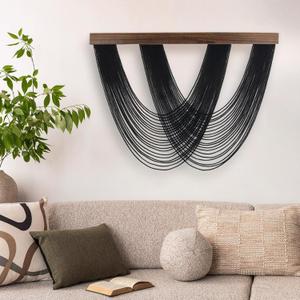EOBTAIN Large Macrame Wall Hanging Black Yarn Tassel Woven Tapestry with Wood Board,Handmade Boho Wall Decor for Bedroom Apartment Balcony Living Room Decorations, 31.5x24.4 Inch