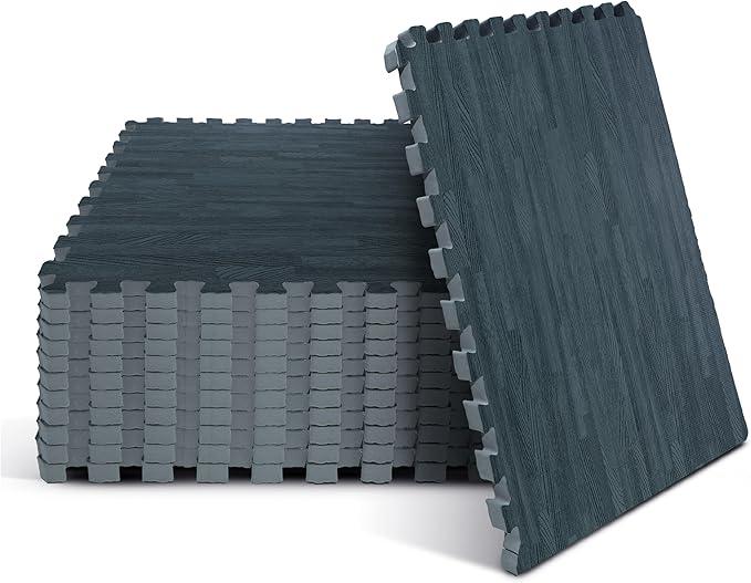 Yes4All EVA Interlocking Mats, Puzzle Floor Tiles, Foam Floor Padding with Border for Furniture, Home Space, Living Room, Garage, 48 Sq Ft 18 Tiles 