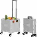 Foldable Shopping Cart with Wheels: Gray Rolling Utility Crate