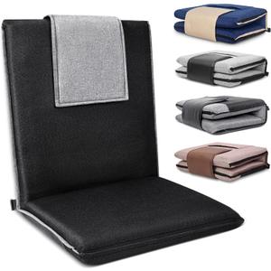 Floor Chair with Back Support 14-Position Adjustable Floor Chair Portable Ground Seating for Adults & Kids Foldable Meditation Seat with Japanese KOYO Bearings & Washable Linen Cover (Black)