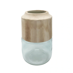 HD 8in Wood/Clear Glass Vase