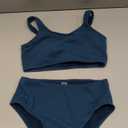 Tempt Me Women Two Piece Scoop Neck Bikini Crop Top Swimsuit Sporty High Waisted Bathing Suit (Large, Navy Blue)
