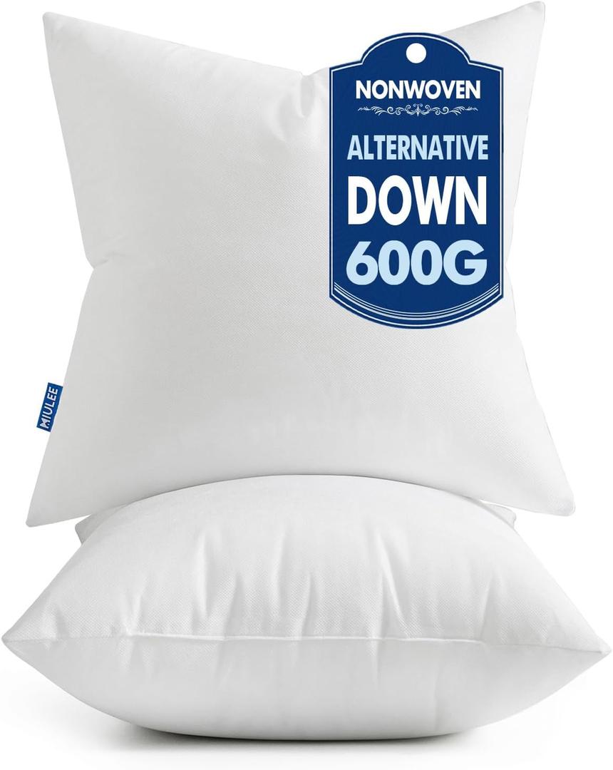 MIULEE Set of 2 Throw Pillow Inserts 20x20 Inches, 100% Virgin Filling Nonwoven Pillow Inserts for Couch Sofa Living Room