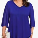 Plus Size Blouses for Women Ruffle 3/4 Sleeve Tops V Neck Casual Elegant Womens Tunic Top Mesh Loose Shirts L-4XL, 3XL, Blue
