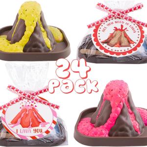 Valentines Gifts for Kids - 24 Pack Erupting Volcano Science Kit with Valentine's Cards, STEM Projects Educational Toys for Boys Girls Toddler Classroom Exchange School Activities Party Favors