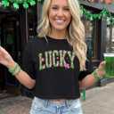 St Patricks Day Shirt Women Crop: Sexy Saint Patricks Day Crop Tops Funny Shamrock Tshirt Irish Graphic Tee (Black, L)