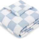 HOMRITAR Checkered Baby Blanket for Boys Girls Warm Cozy Reversible Checkerboard Toddler Blankets, Fluffy Fuzzy Plush Lightweight Bed Blanket with Chessboard Grid Design 350GSM Baby Blue 30 x 40 Inch