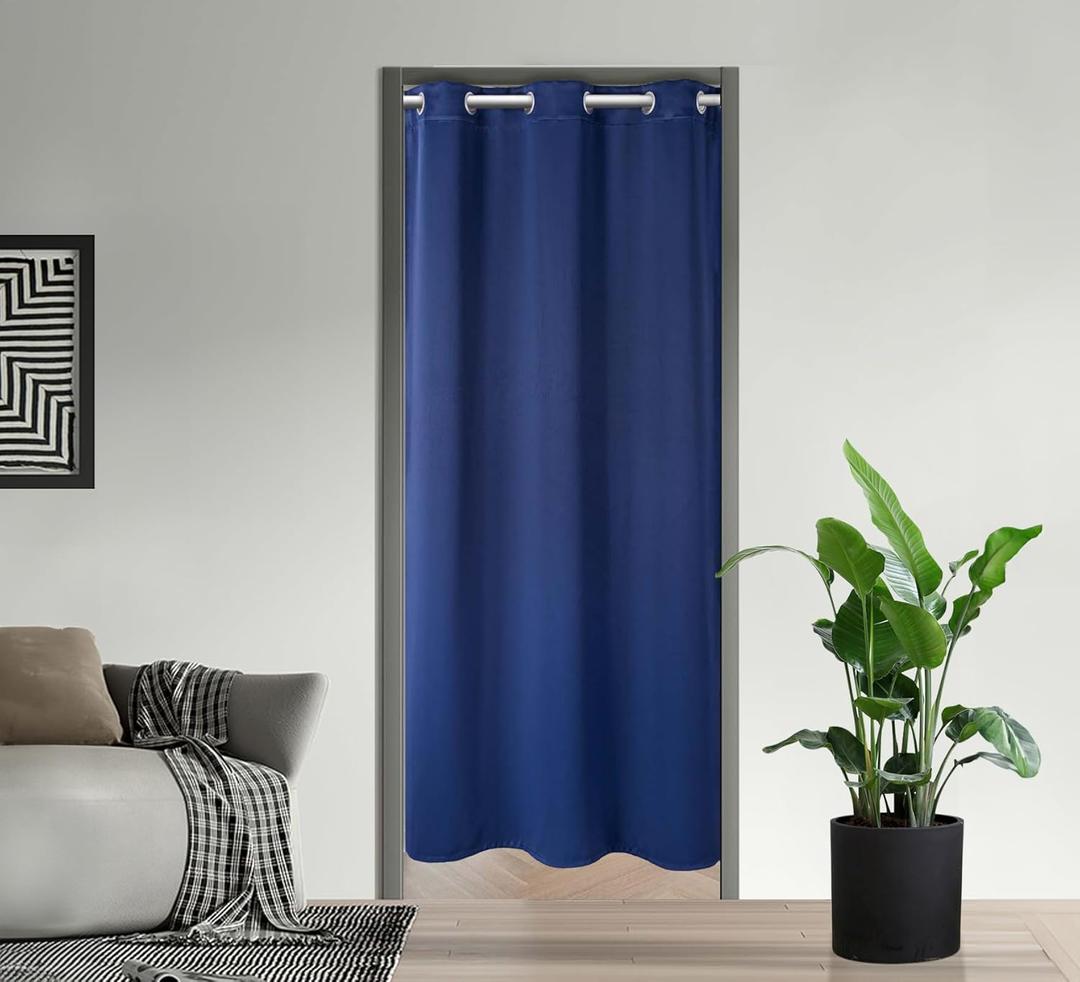 PI Blackout Curtains, Room Darkening Privacy Treatment, Room Divider Closet Curtain for Front Door/Sliding Door/Closet/Patio (Navy, W34XL80)