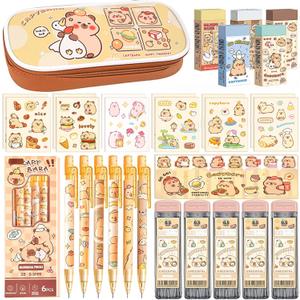 Cute Kawaii Capybara School Supplies,Capybara Mechanical Pencil Set Birthday Gifts,Includes Mechanical Pencils,Lead Refills,Erasers,Capybara Stickers,Pencil Holder,for Office School Supplies