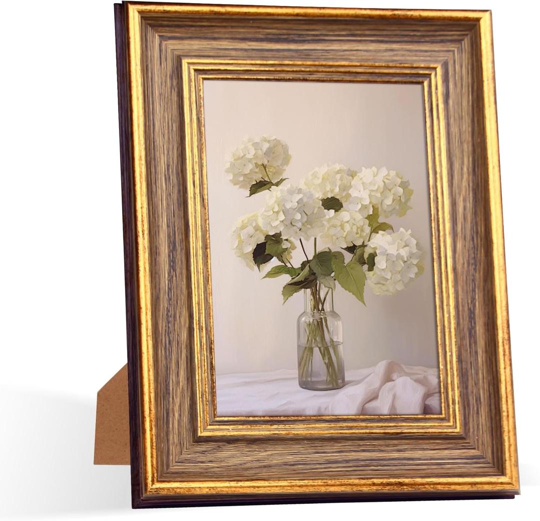 5x7 Vintage Picture Frame Retro Antique Wood Texture Gold Picture Frames 5 by 7 Photo Frame with HD Glass Wall Hang Desktop Display Christmas Birthday Gifts for Women Mom Grandma