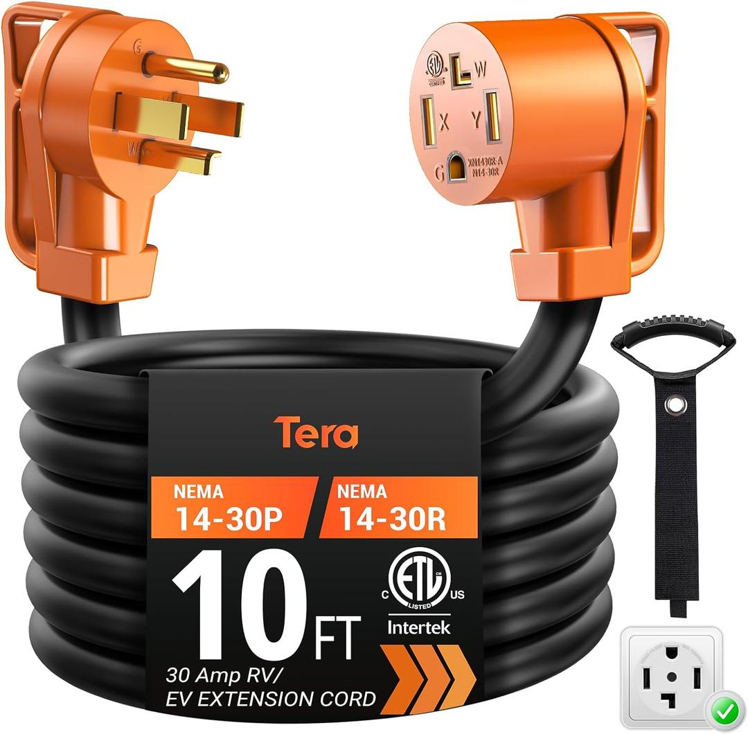 Extension Cord 30 Amp RV & Dryer 10 FT: NEMA 14-30P to 14-30R UL Listed 4 Prong 125V 250V Heavy Duty with Grip Handle Cord Organizer STW RV Power Cord