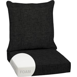 Arden Outdoor Foam Deep Seat Cushion Set, 24x24, Premium High-Density Foam, Never Flattens, Weather-Proof for Patio Chair Sofa Couch, Black Leala