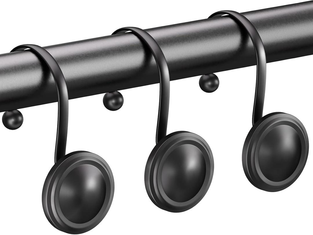 AmazerBath Shower Curtain Hooks, Shower Curtain Rings, Black Metal Shower Curtain Hooks Rust Proof, Decorative Shower Hooks for Shower Curtain, Set of 12