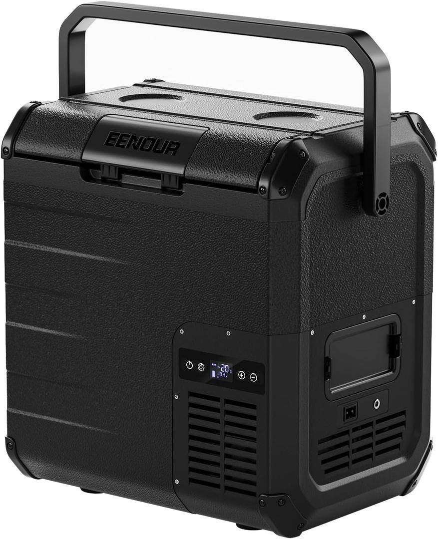 EENOUR D18 12 Volt Car Refrigerator, Portable Freezer 19Qt/18L Battery & Solar Powered Cooler 25W, -4~50, 12/24V DC, 110~240V AC, for 1-2 People, Short Trip, Truck (Battery Not Included) Black